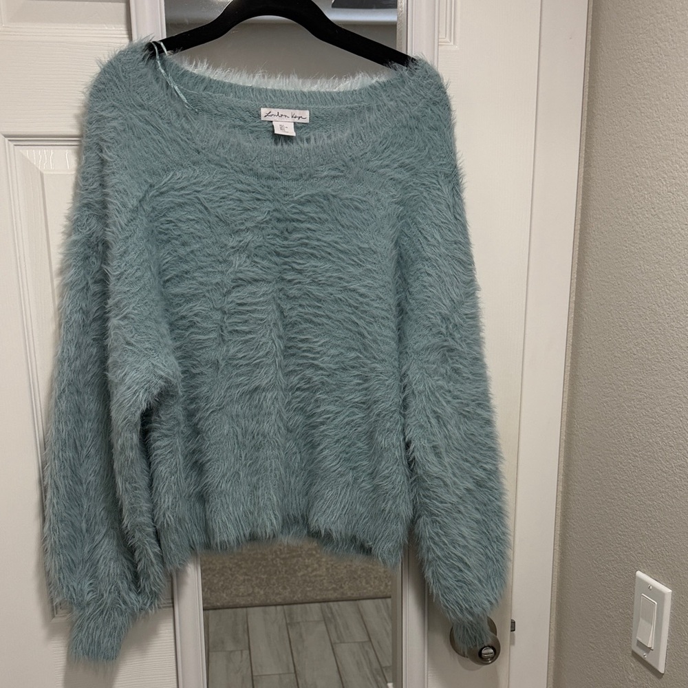 Lulus Fuzzy Teal Sweater